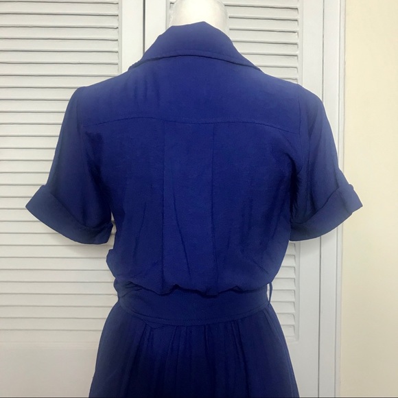 Blue Linen Knee Length Shirtdress by Moon - Picture 3 of 4